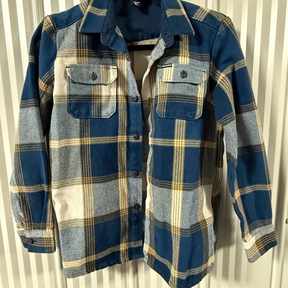 Volcom Kids Plaid Jacket in Blue and Tan
